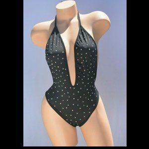 Jeweled Rhinestone Black One-Piece Romper